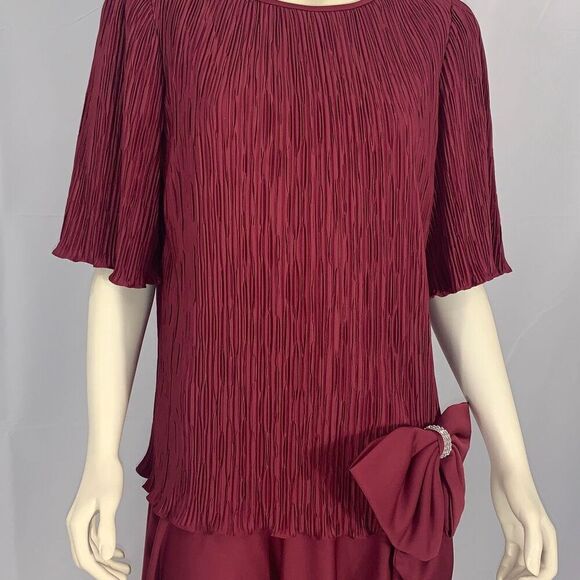 Vintage Burgundy After Dark Drop Waist Large Bow Party Dress Size 10 - Picture 3 of 16